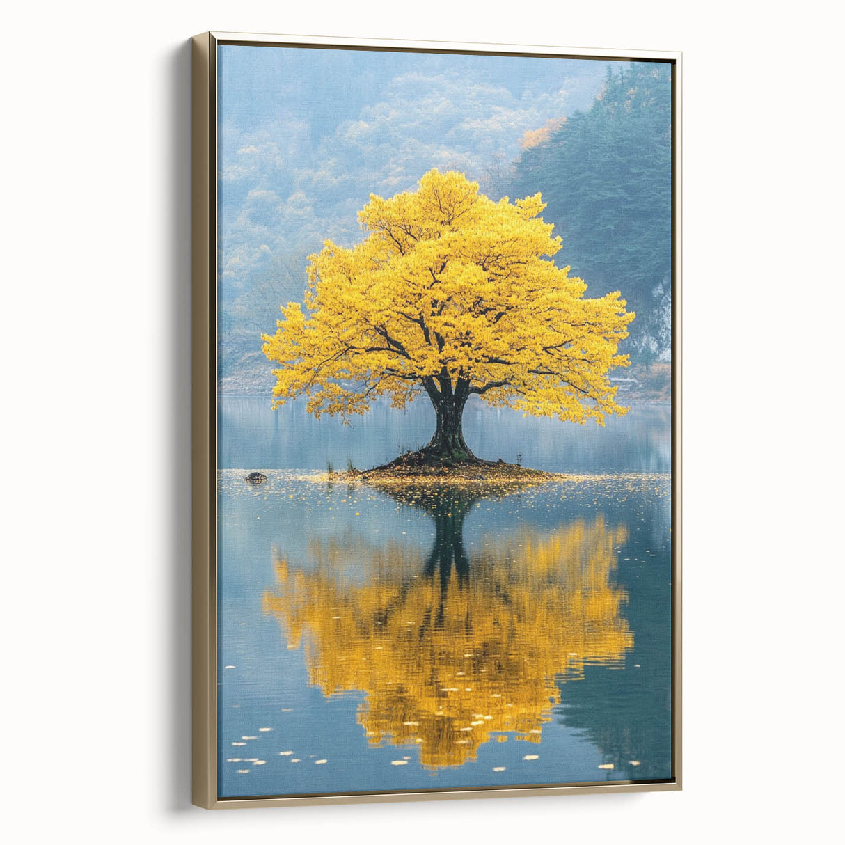Golden Tree Reflection – Tranquil Nature Landscape Art