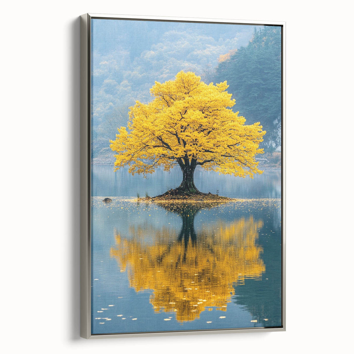Golden Tree Reflection – Tranquil Nature Landscape Art
