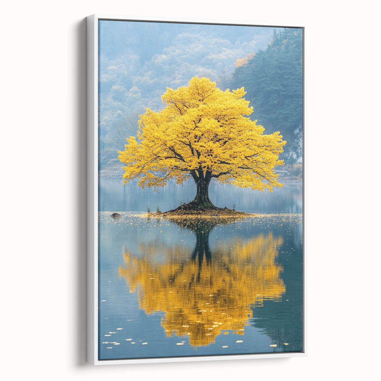 Golden Tree Reflection – Tranquil Nature Landscape Art