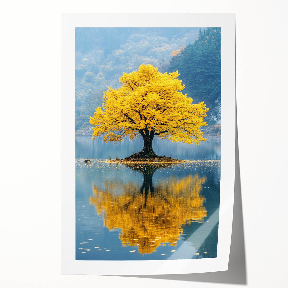 Golden Tree Reflection – Tranquil Nature Landscape Art
