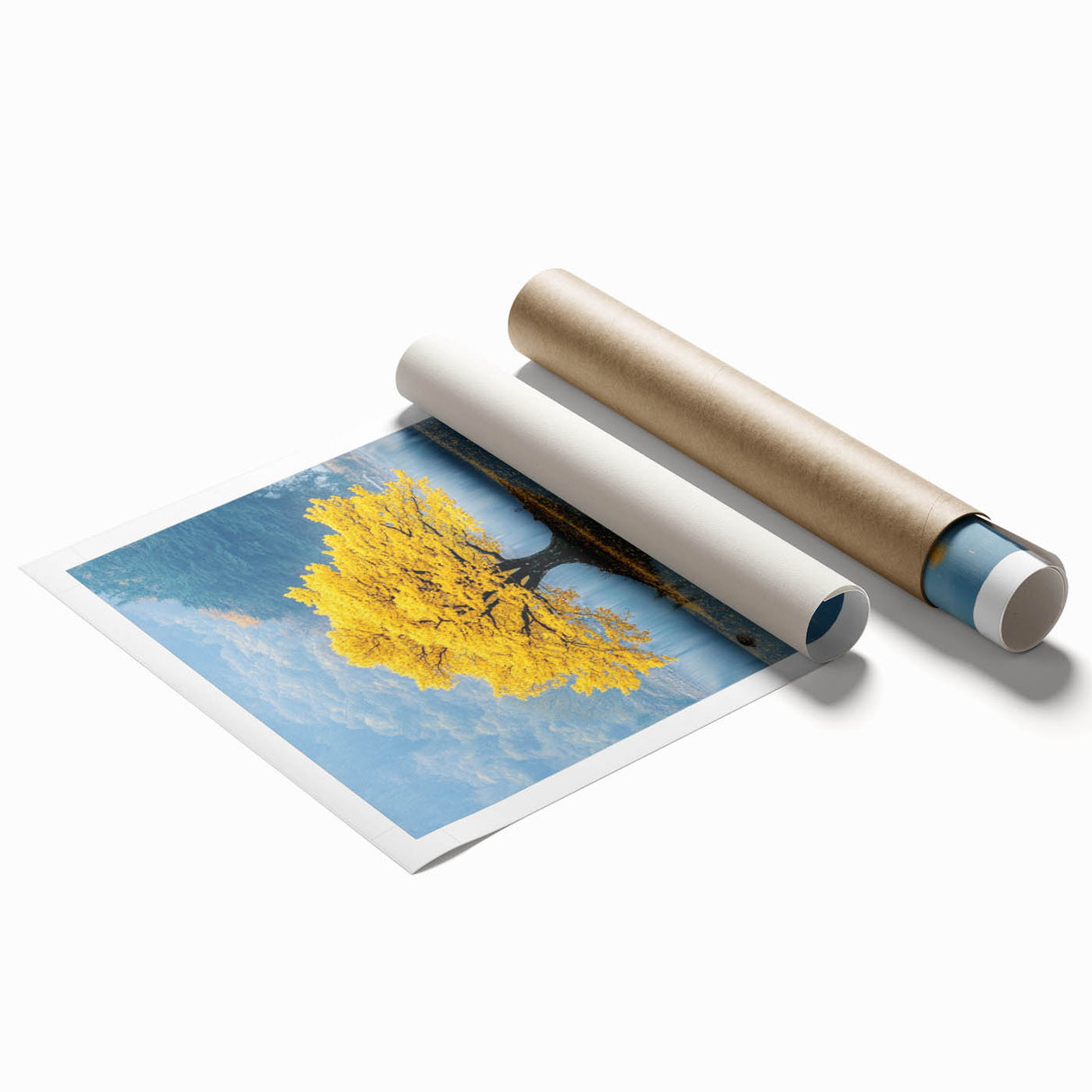 Golden Tree Reflection – Tranquil Nature Landscape Art