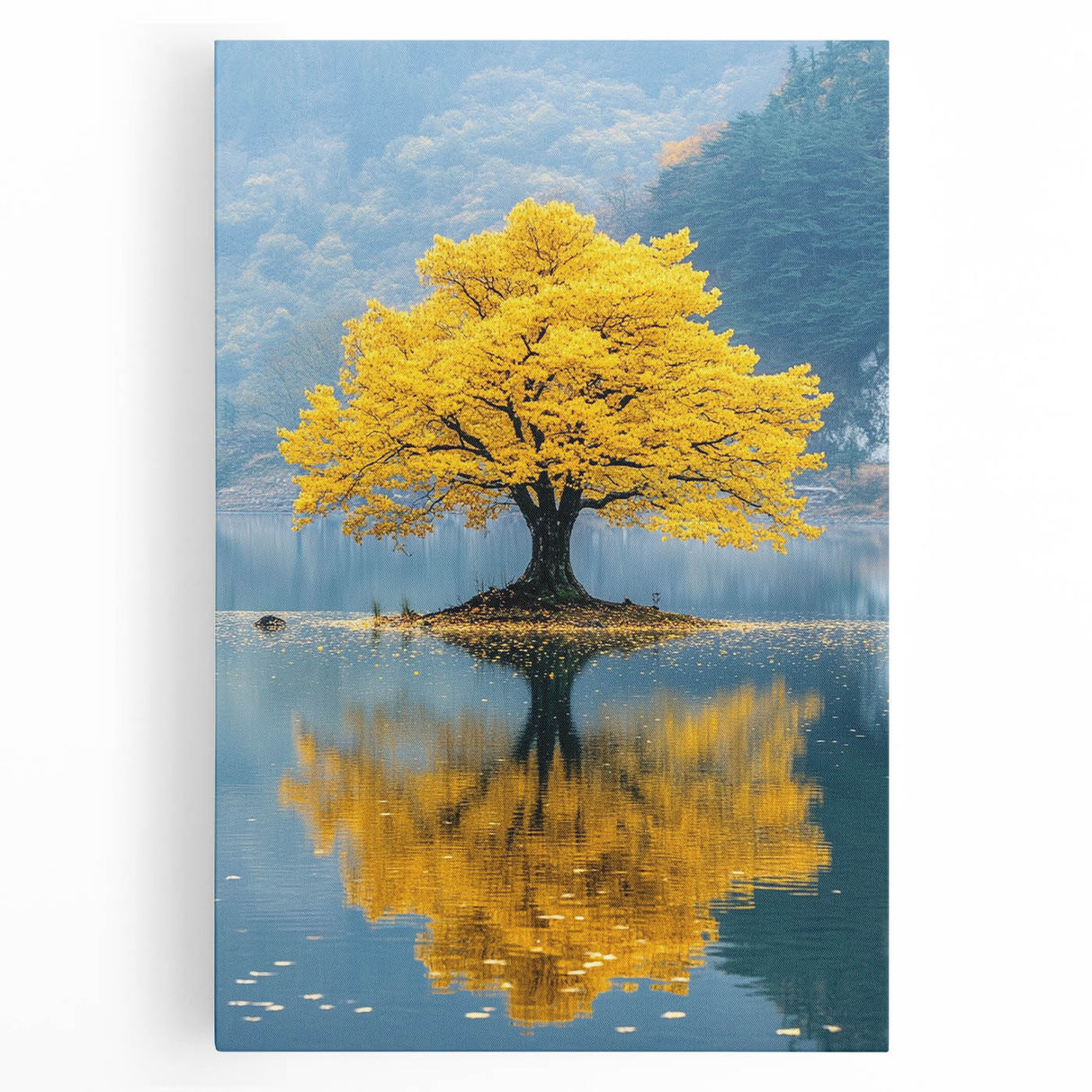 Golden Tree Reflection – Tranquil Nature Landscape Art