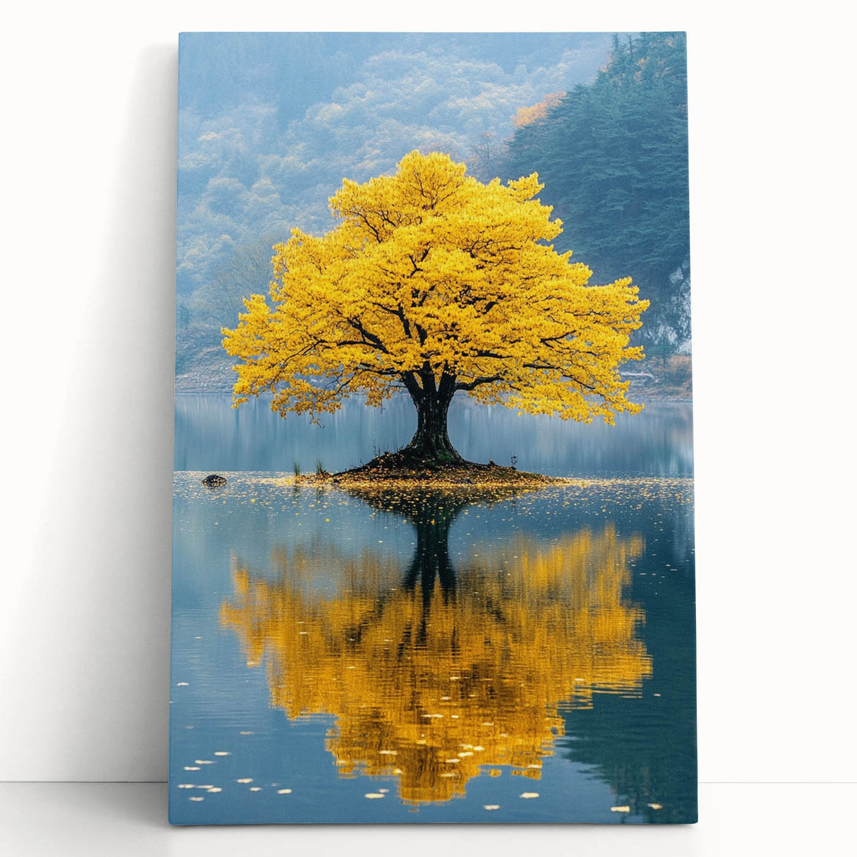 Golden Tree Reflection – Tranquil Nature Landscape Art