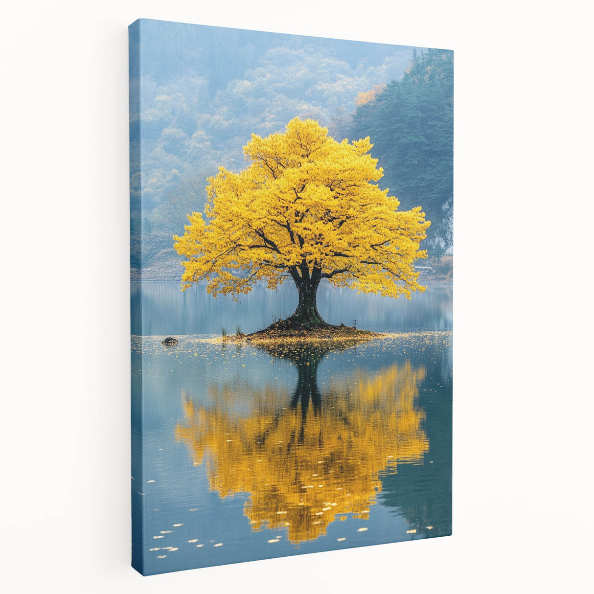 Golden Tree Reflection – Tranquil Nature Landscape Art