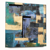 Abstract Moody Modern Wall Art - Blue, Gold & Black Geometric Design