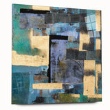 Abstract Moody Modern Wall Art - Blue, Gold & Black Geometric Design