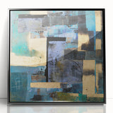 Abstract Moody Modern Wall Art - Blue, Gold & Black Geometric Design