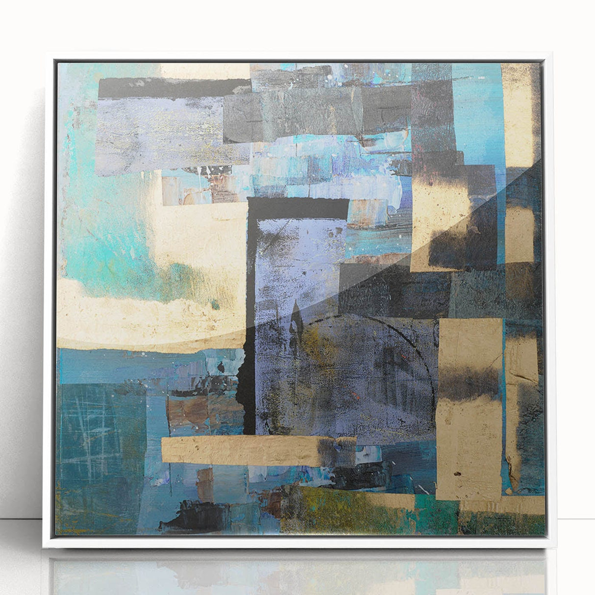 Abstract Moody Modern Wall Art - Blue, Gold & Black Geometric Design
