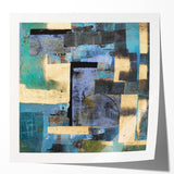 Abstract Moody Modern Wall Art - Blue, Gold & Black Geometric Design