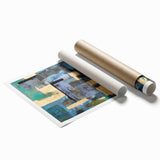 Abstract Moody Modern Wall Art - Blue, Gold & Black Geometric Design