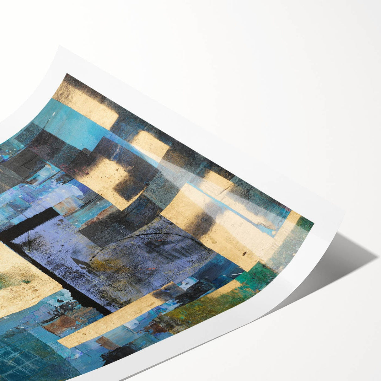 Abstract Moody Modern Wall Art - Blue, Gold & Black Geometric Design