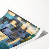 Abstract Moody Modern Wall Art - Blue, Gold & Black Geometric Design