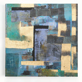Abstract Moody Modern Wall Art - Blue, Gold & Black Geometric Design