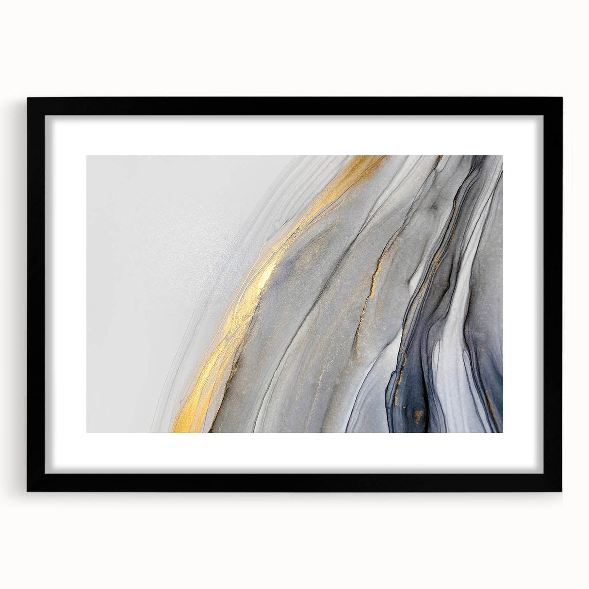 Modern Fluid Art Prints - Abstract Fluid Canvas Art in Gold and Gray