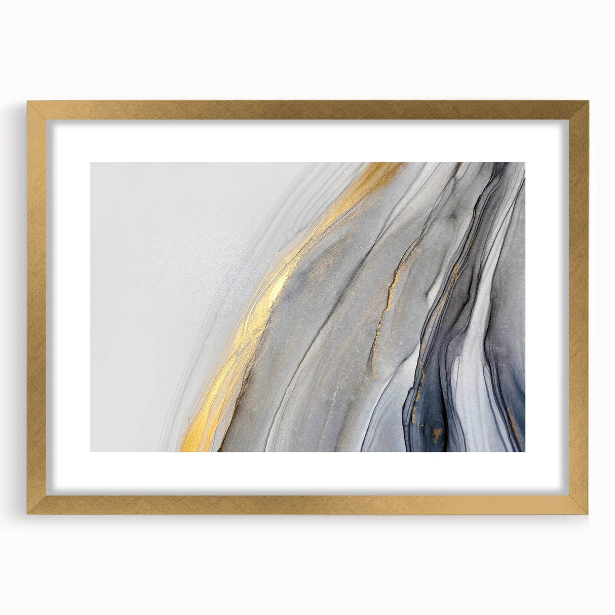 Modern Fluid Art Prints - Abstract Fluid Canvas Art in Gold and Gray