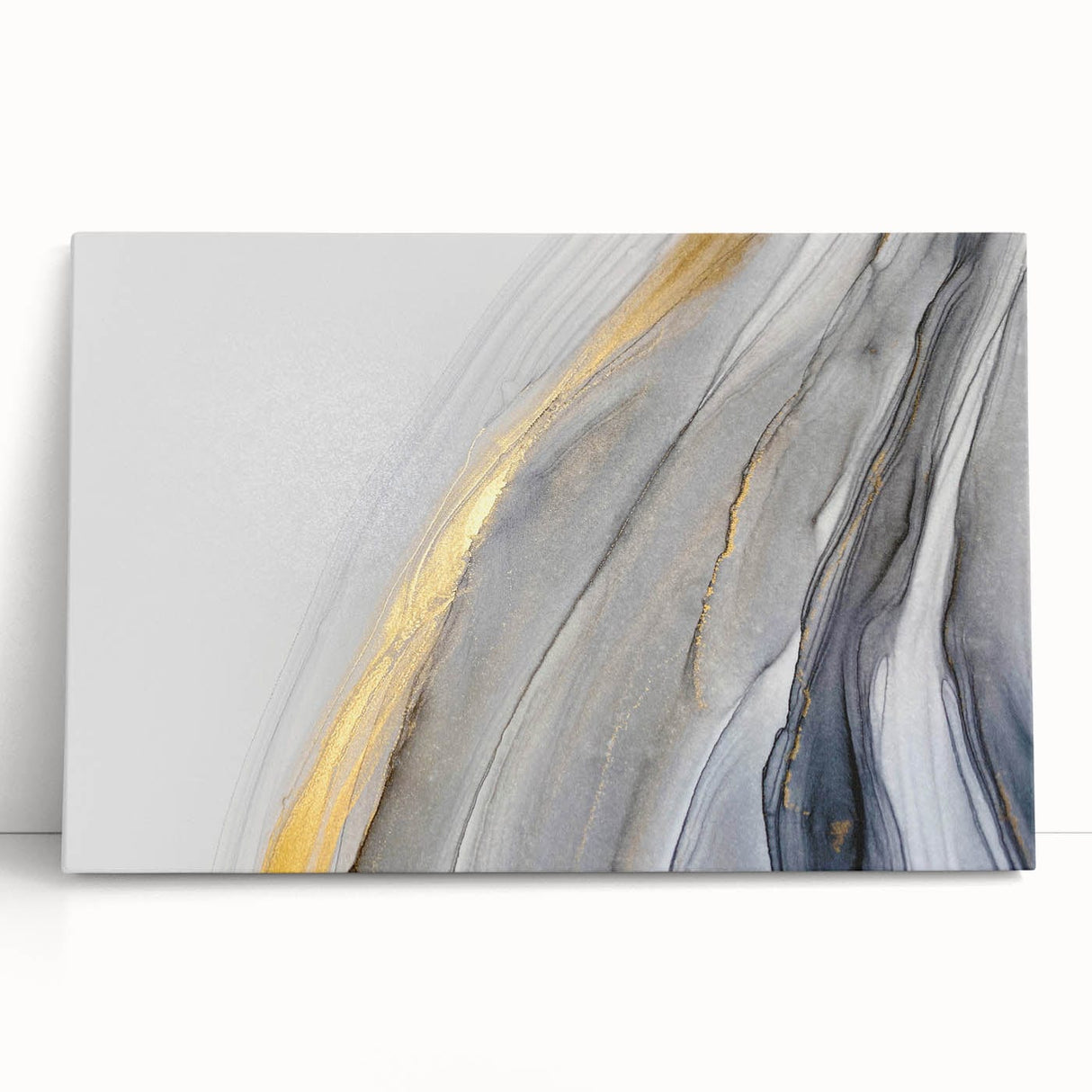 Modern Fluid Art Prints - Abstract Fluid Canvas Art in Gold and Gray