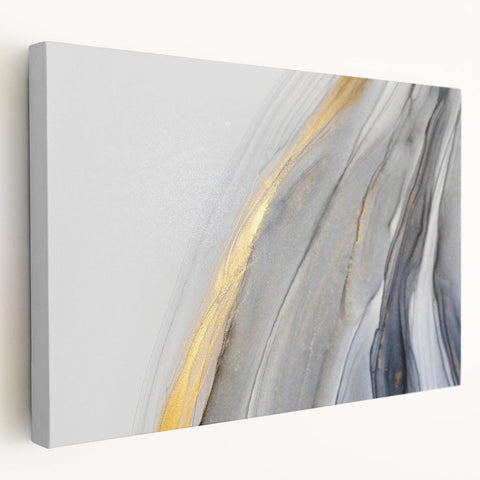 Modern Fluid Art Prints - Abstract Fluid Canvas Art in Gold and Gray
