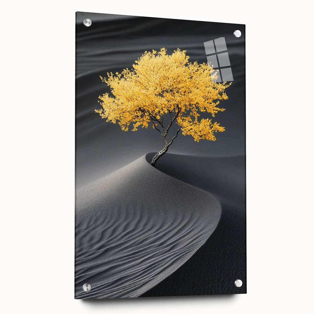 Golden Tree in Black Desert – Tree Art Prints & Nature Wall Art