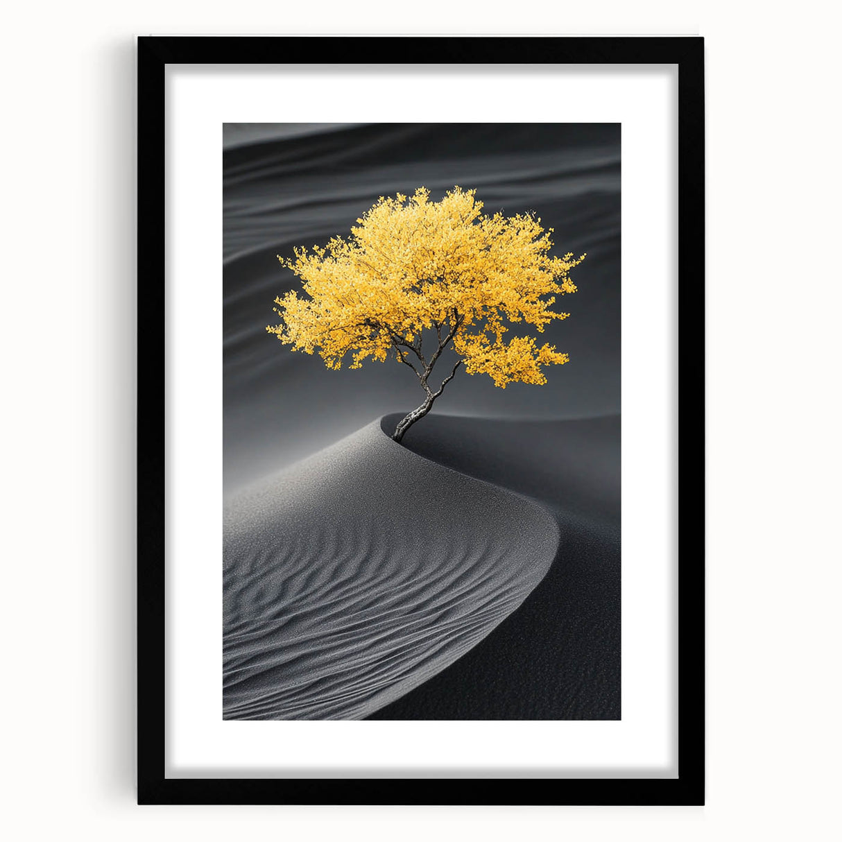 Golden Tree in Black Desert – Tree Art Prints & Nature Wall Art