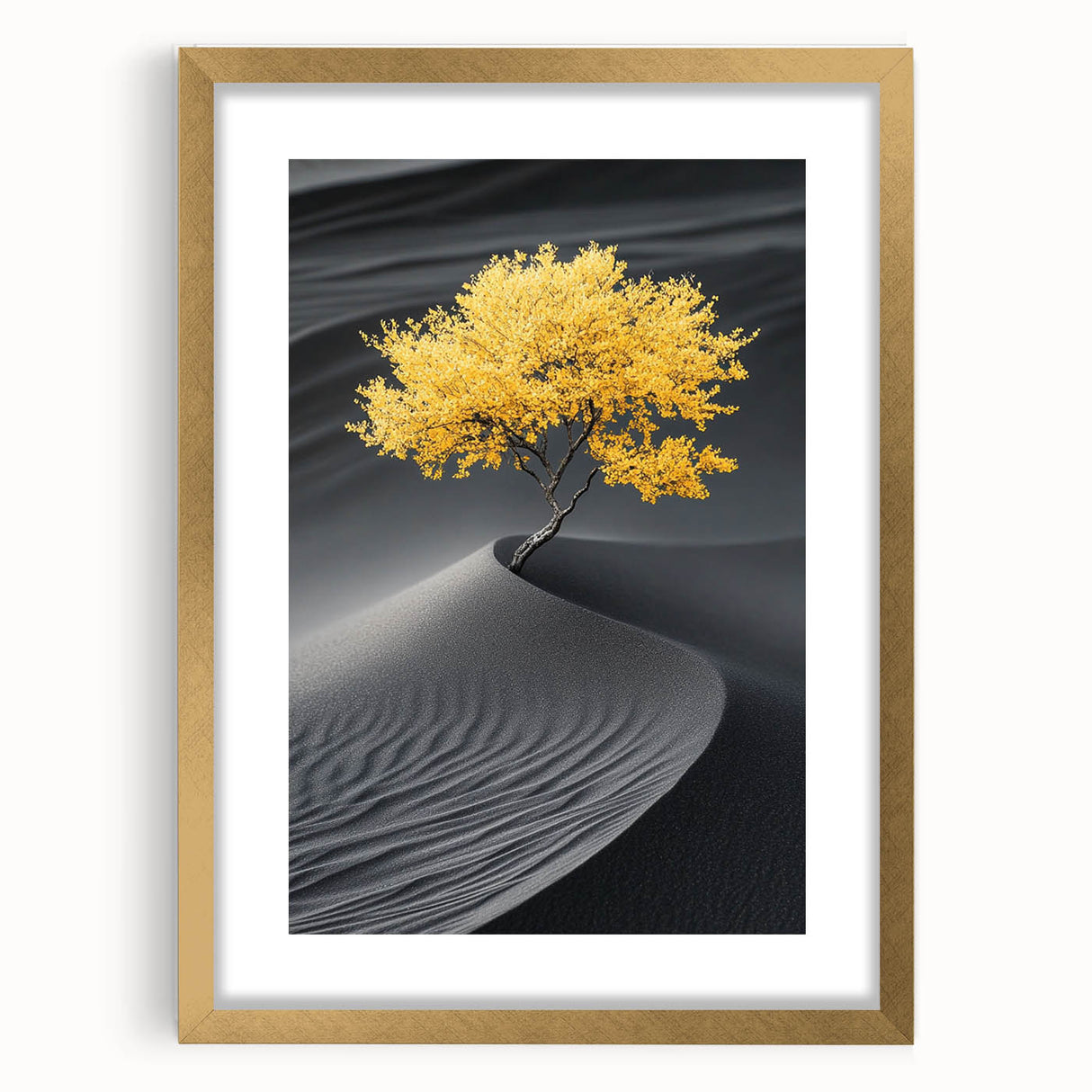 Golden Tree in Black Desert – Tree Art Prints & Nature Wall Art
