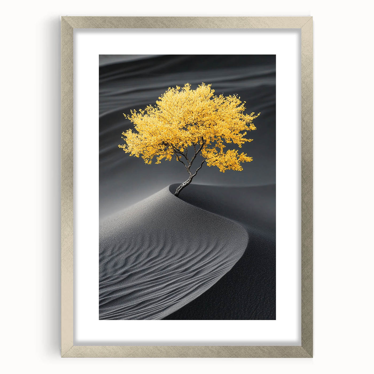 Golden Tree in Black Desert – Tree Art Prints & Nature Wall Art