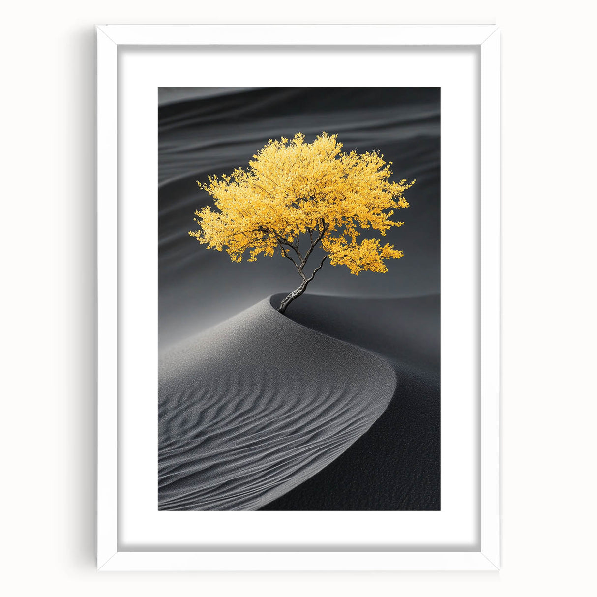 Golden Tree in Black Desert – Tree Art Prints & Nature Wall Art