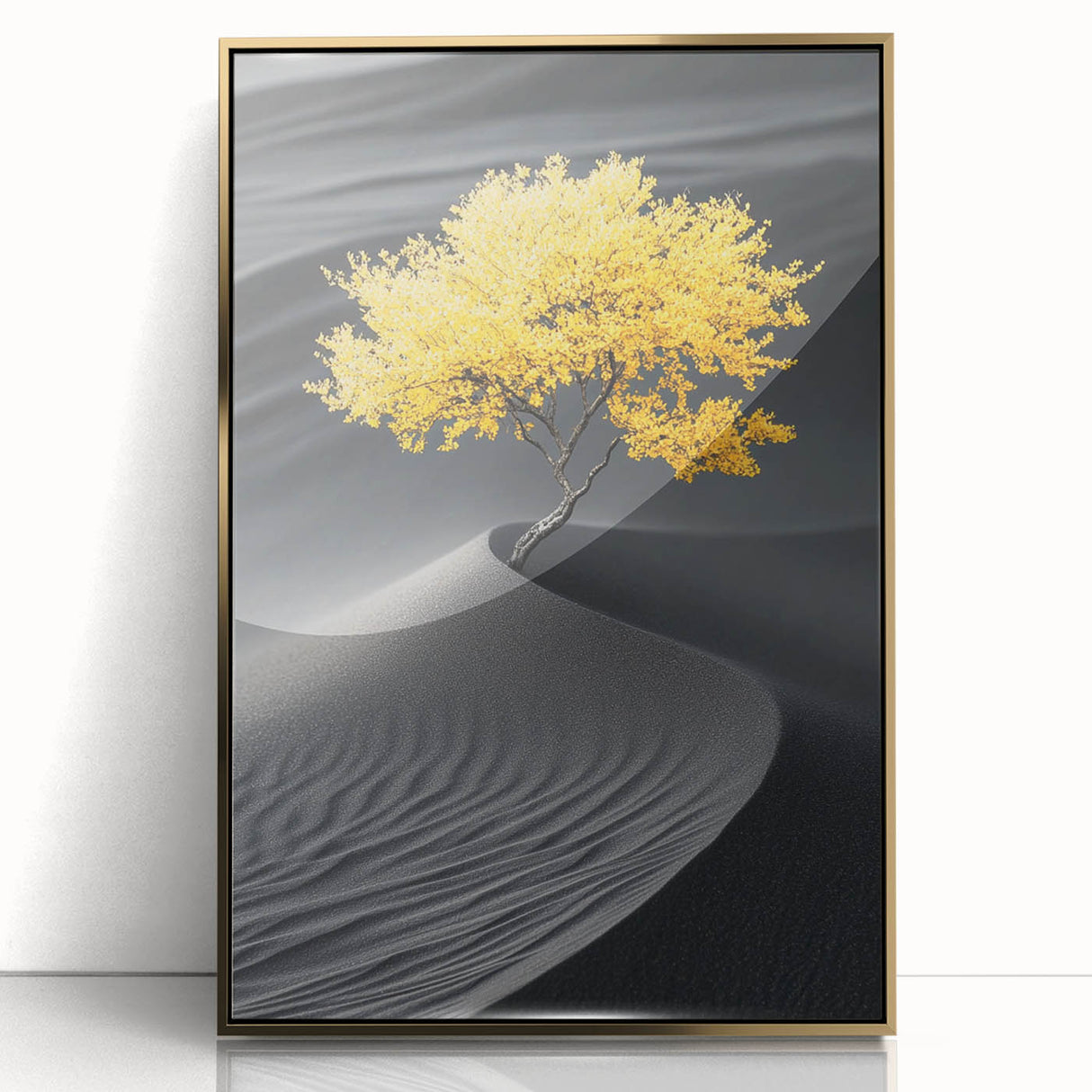 Golden Tree in Black Desert – Tree Art Prints & Nature Wall Art