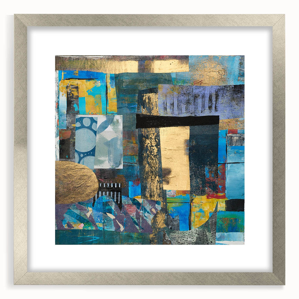 Bold Moody Modern Wall Art - Abstract Blue & Gold Geometric Print