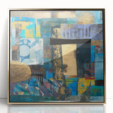 Bold Moody Modern Wall Art - Abstract Blue & Gold Geometric Print