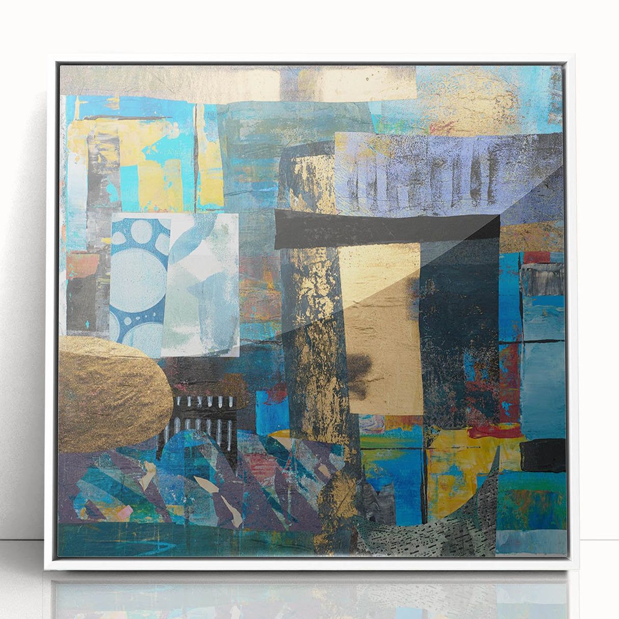Bold Moody Modern Wall Art - Abstract Blue & Gold Geometric Print