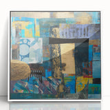 Bold Moody Modern Wall Art - Abstract Blue & Gold Geometric Print