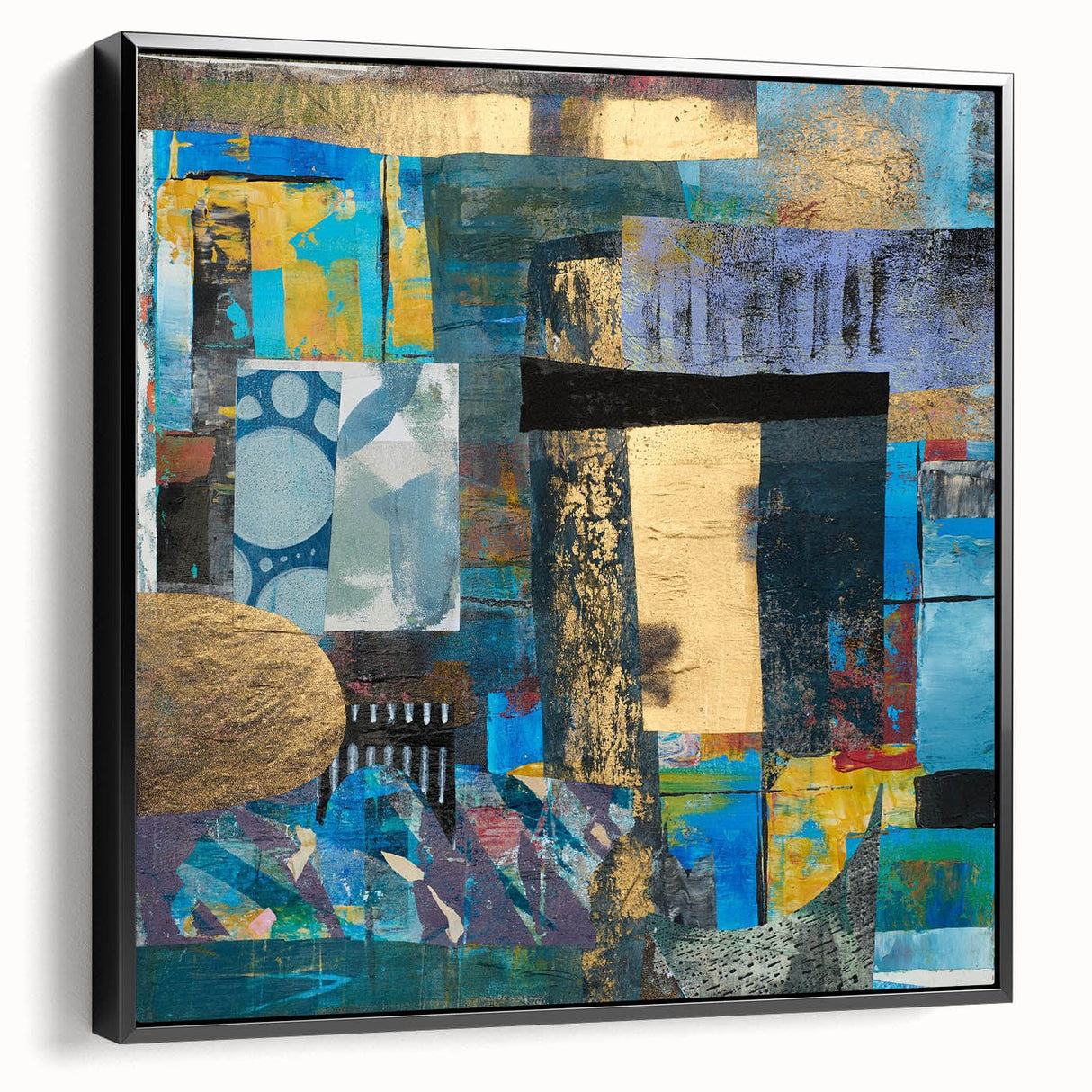 Bold Moody Modern Wall Art - Abstract Blue & Gold Geometric Print