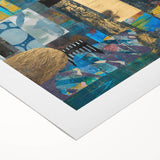 Bold Moody Modern Wall Art - Abstract Blue & Gold Geometric Print