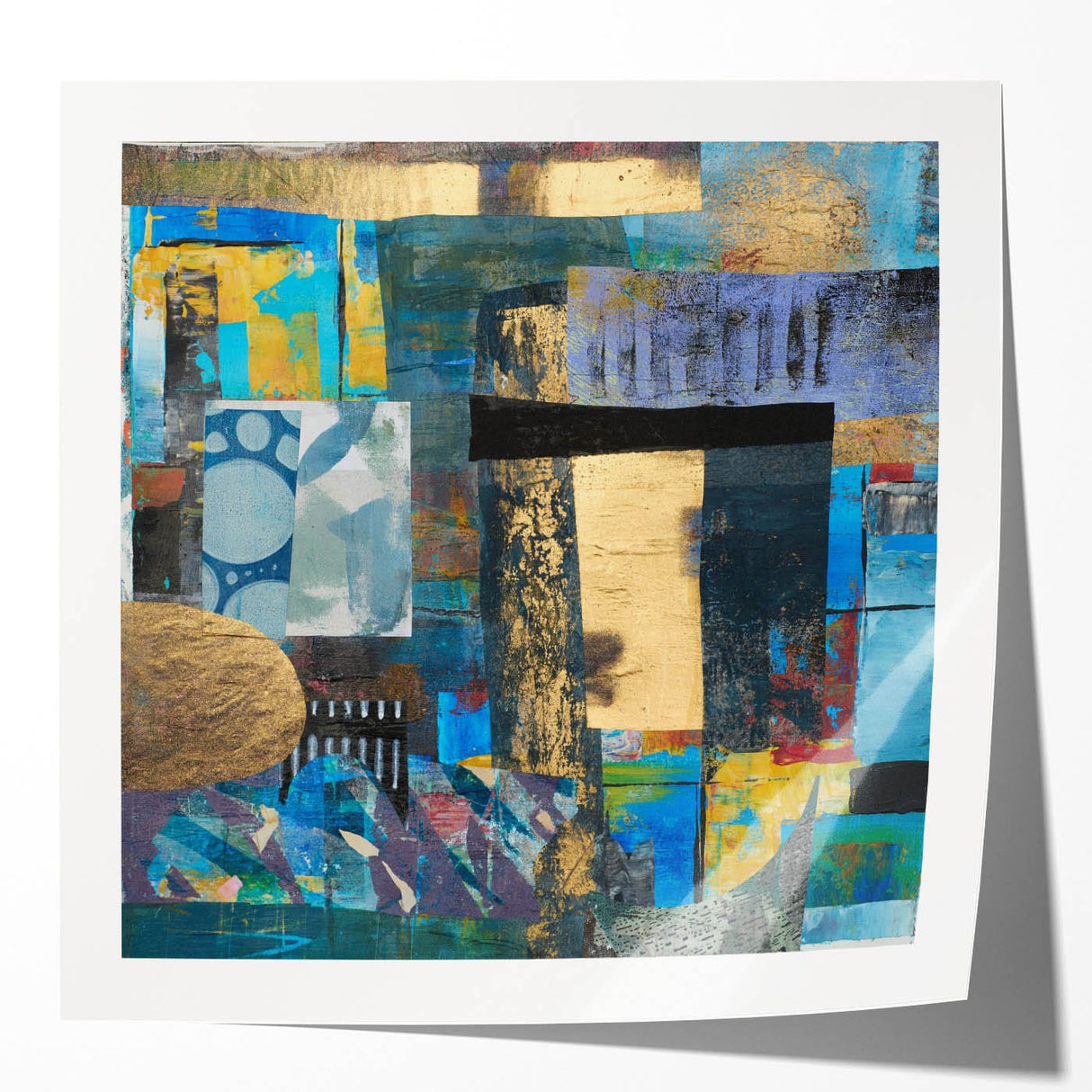 Bold Moody Modern Wall Art - Abstract Blue & Gold Geometric Print