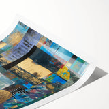 Bold Moody Modern Wall Art - Abstract Blue & Gold Geometric Print