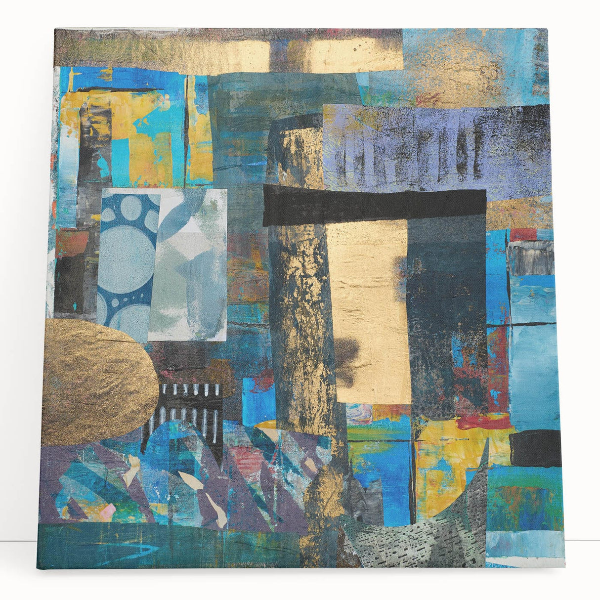 Bold Moody Modern Wall Art - Abstract Blue & Gold Geometric Print