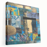 Bold Moody Modern Wall Art - Abstract Blue & Gold Geometric Print