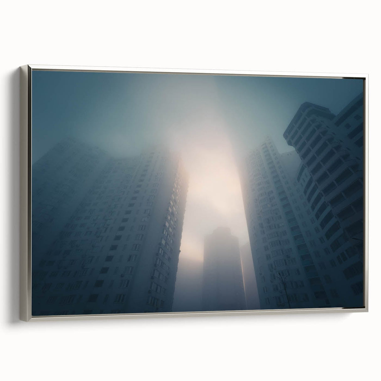 City Skyline Wall Art – Foggy Urban Landscape Photography Print