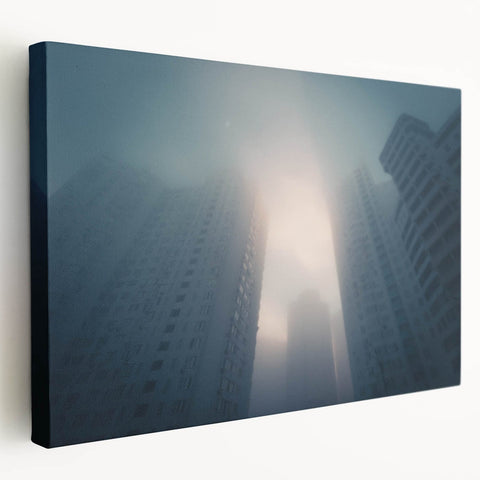 City Skyline Wall Art – Foggy Urban Landscape Photography Print