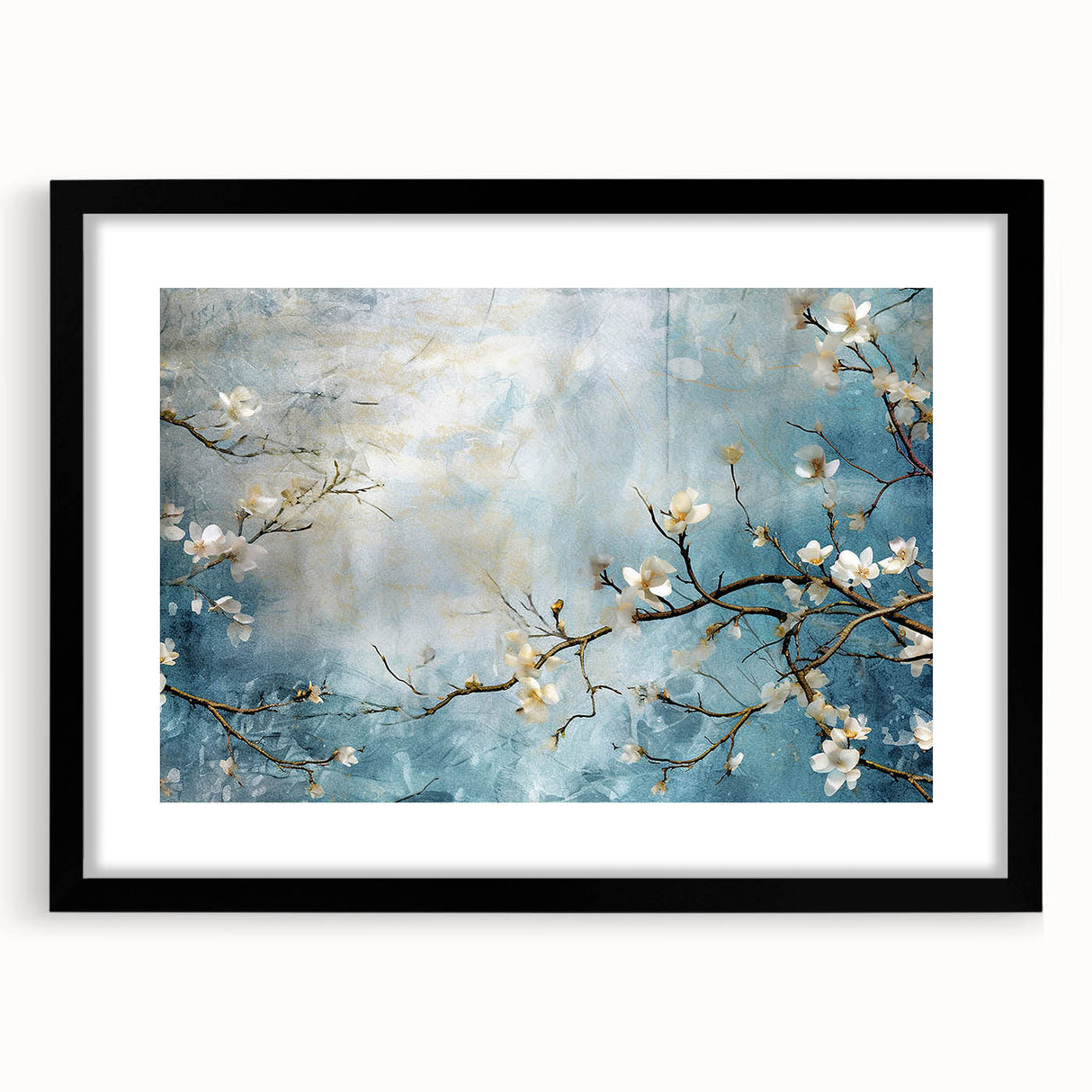 Blossom Breeze – Floral Abstract Wall Art in Blue and White Tones