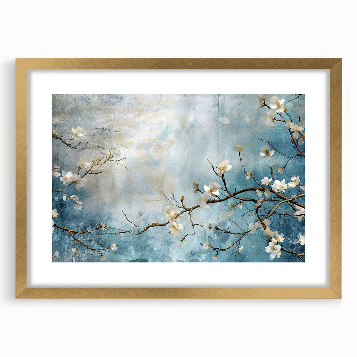 Blossom Breeze – Floral Abstract Wall Art in Blue and White Tones