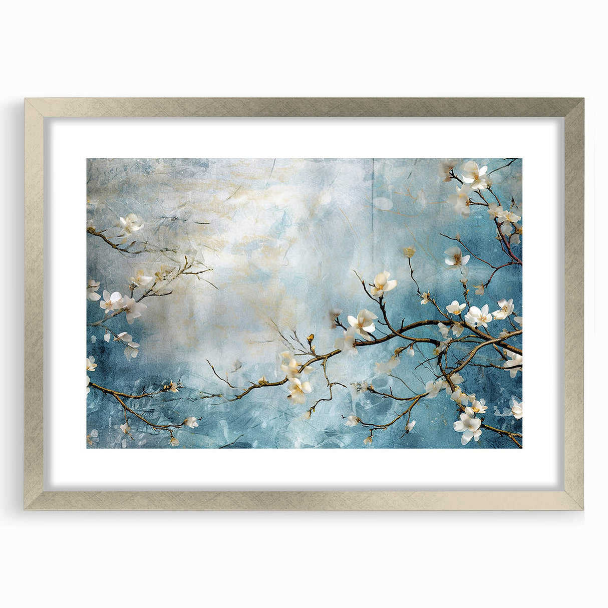 Blossom Breeze – Floral Abstract Wall Art in Blue and White Tones
