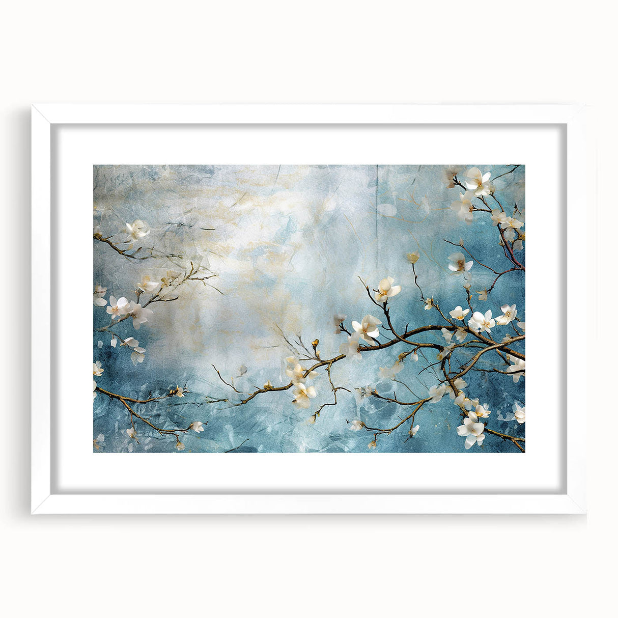 Blossom Breeze – Floral Abstract Wall Art in Blue and White Tones