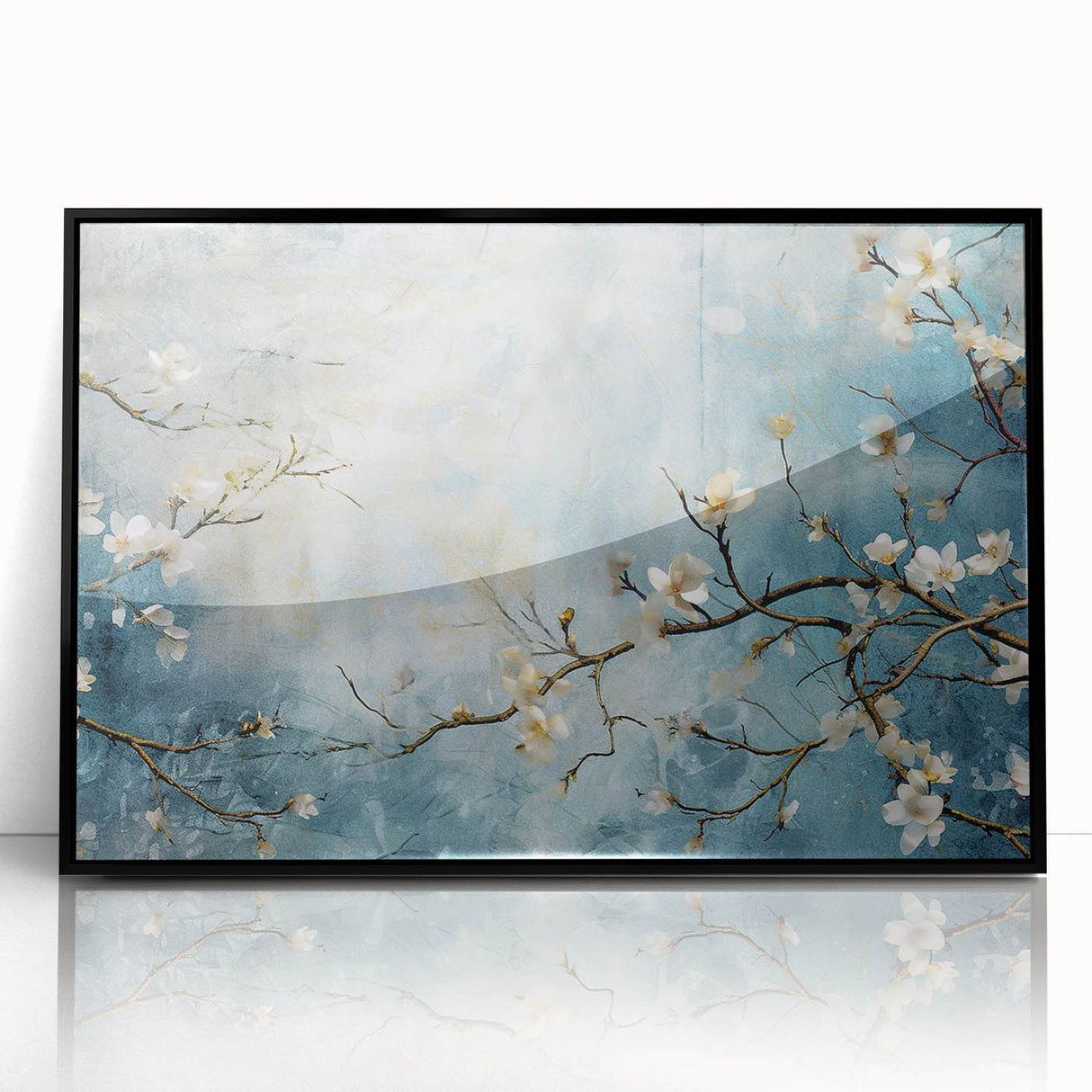 Blossom Breeze – Floral Abstract Wall Art in Blue and White Tones