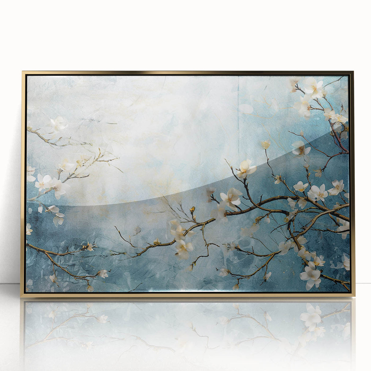 Blossom Breeze – Floral Abstract Wall Art in Blue and White Tones