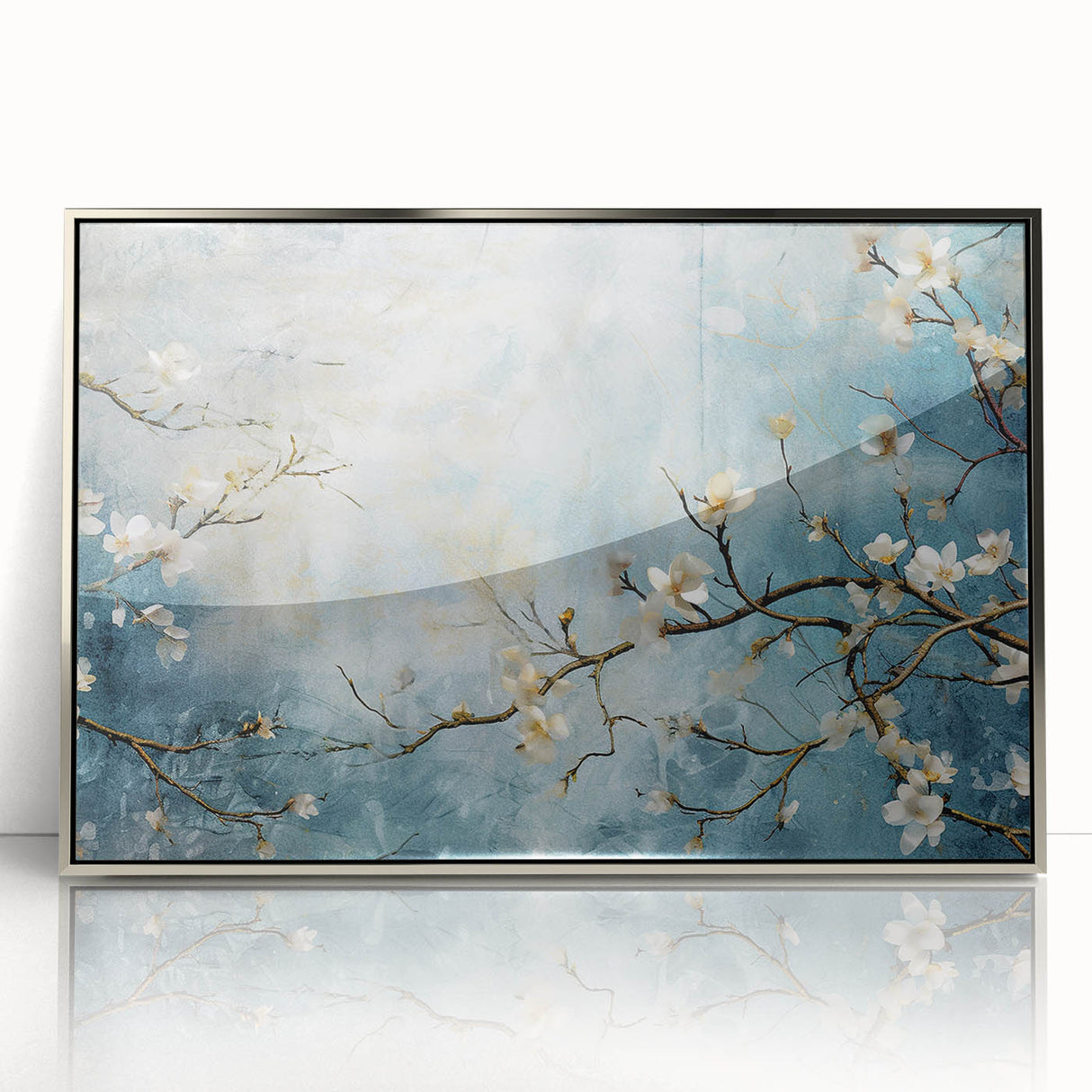 Blossom Breeze – Floral Abstract Wall Art in Blue and White Tones