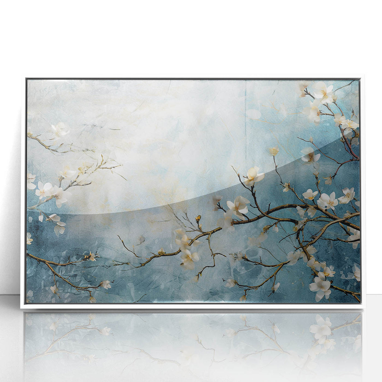 Blossom Breeze – Floral Abstract Wall Art in Blue and White Tones