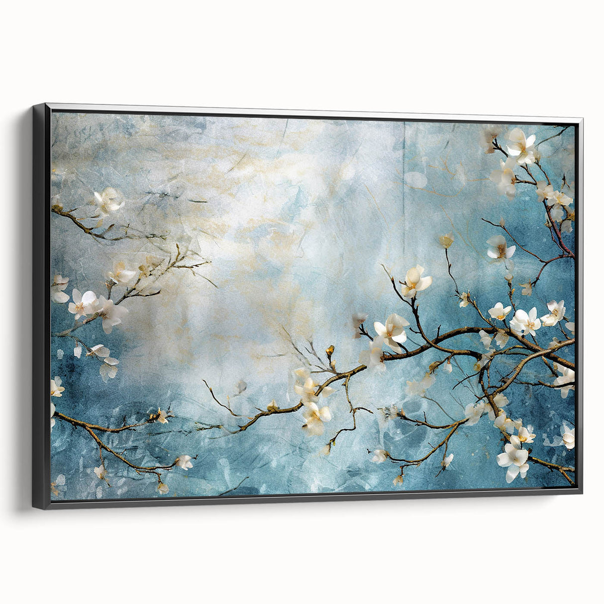 Blossom Breeze – Floral Abstract Wall Art in Blue and White Tones