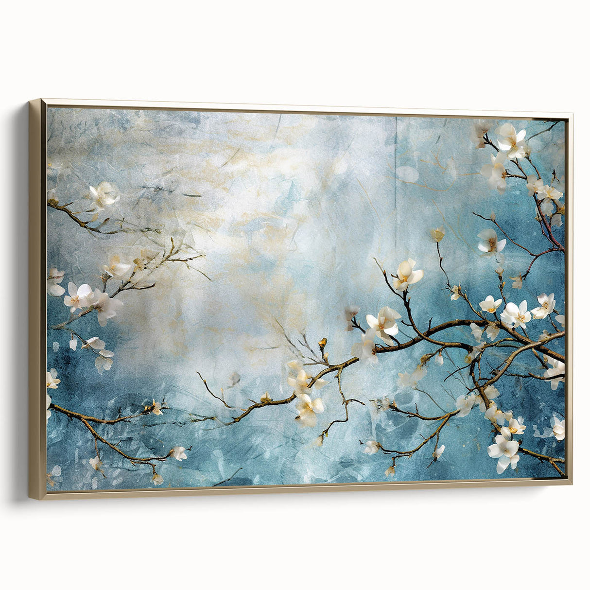 Blossom Breeze – Floral Abstract Wall Art in Blue and White Tones