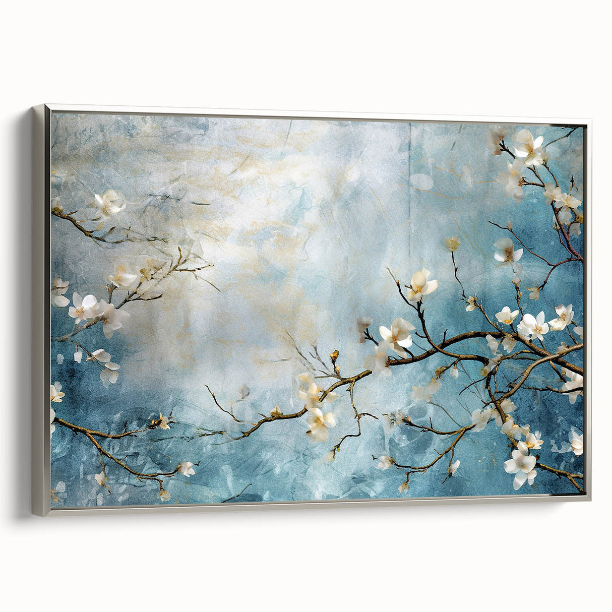 Blossom Breeze – Floral Abstract Wall Art in Blue and White Tones